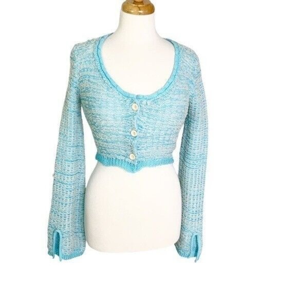 ACNE STUDIOS Blue Textured Cotton Weave Cardigan Blue XS NWT flaw - Picture 3 of 16